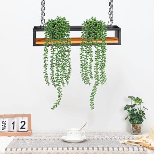 Renmlion Ceiling Shelf Hanging Wood Basket Planter - Ceiling Floating Shelves Flower Plant Pot Stand Wall Mounted Storage Shelving for Home Balcony Bar Cafe Decoration Rack(60x25x15cm)