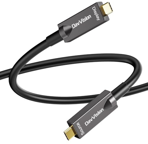 DavVision Full-Featured USB C Fiber Optic Video Cable 15M, Support 10Gbps,PD 60W,4K@60Hz,USB 3.2 Active Optical Cable Built in German SiliconLine Chip for Logitech Camera,VR,Laptop,Video Conference