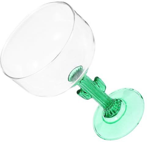 GRIRIW Cactus Design Margarita Glass 400ml Green Glass Goblet Creative Household Drinking Cup Suitable for Parties and Home Use