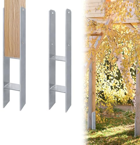 VA-Cerulean H-PfostenträGer, Feuerverzinkte Stahl Bodenanker 5mm, H-Anker Pfostenanker für Zaun, GewäChshaus und Carport – Robuste Pfostenschuhe für Vierkantholzpfosten (121x600mm, 4 Stück)