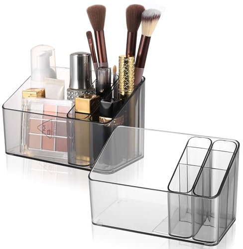 2 STK Make Up Organizer Schminktisch Organizers, Pinselhalter, Makeup Organizers, Klarer Kosmetik Aufbewahrungsbox für Skincare Make Up Pinsel Schmink Skin Care Organizer Box, mit beweglichem Koffer