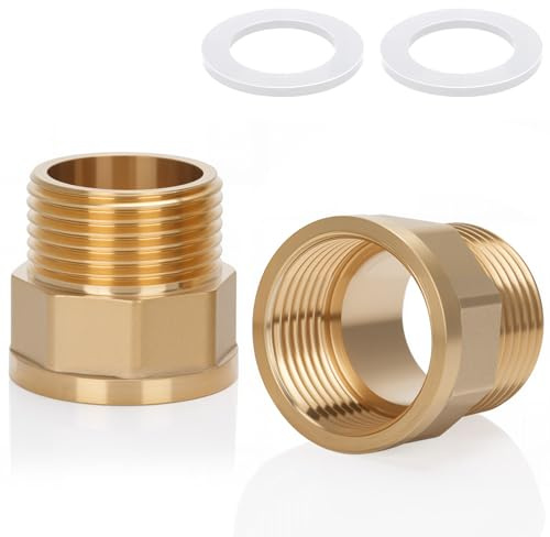 Noosverl 2-Pack Brass AG/IG Reducer Adapter 1 Zoll Reduzierstück Thread | Durable Pipe Connection Converter with Rubber Seal for Water/Gas/Liquid Systems