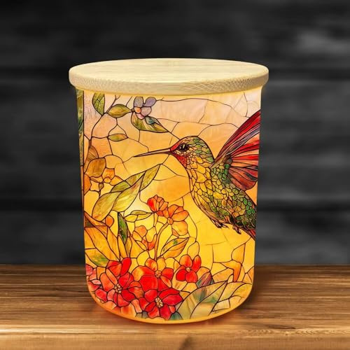 Hummingbird Graphic Printing Tea Light Candle Holder Glass Candle Jars,Tealight Holders for Candles and Essential Oil Diffuser,Table Decor Decor 2.8D x 3.5H inches