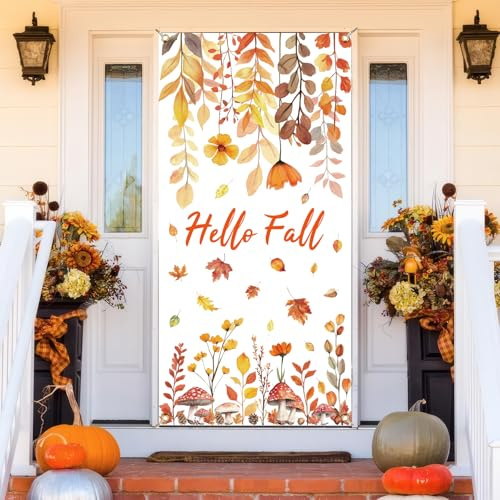 arricraft Türverkleidung Mit „Hello Autumn“ Motiv 1 Stück Willkommens Ernte Herbst Herbstblätter Türdekoration Thanksgiving Dekoration Für Drinnen Und Draußen Partyzubehör 35.4x72.8(5) cm