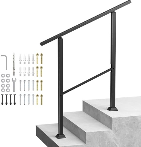 Hand Rails for Outdoor Steps, Outdoor Handrail with Adjustable Angle and Height, Hand Rail for Outside Steps with Galvanized Iron Installation Kit for Concrete Steps Porch Deck, 1 to 3 Steps