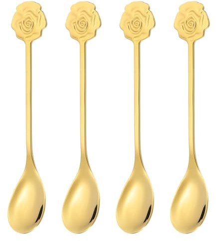 PATIKIL 4 Cucharillas De Café Cucharillas De Té Rosas 304 Acero Inoxidable Cucharitas Pequeñas Y Adorables Para Remover Espresso Vajilla De Bar Postres Cubiertos Fiesta Del Té Doradas