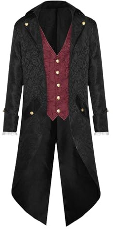 Generisch Mittelalter Gehrock Herren - Herren Steampunk Frack Mantel - Lange Geknöpfte Einfarbig Vintage Jacke Viktorianisch Renaissance Gehrock Fasching Festliche Cosplay Kostüm Für Herren
