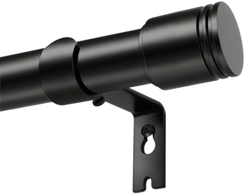 USFOOK Gardinenstange Schwarz 80 bis 148 cm Lang, Dekorative Gardinenstangen für Schlafzimmer, 25mm Durchmesser Ausziehbar Vorhangstange mit Zylindrischen Endstück