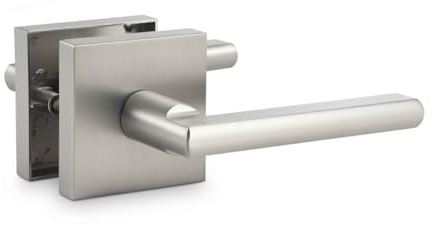 Linkaa Brushed Door Handle Levers Interior for Closet and Hall Indoors Bedroom, Passage Levers with No Lock Square Knobs, Fit Left Right（No Lock，1 Pack，Passage）