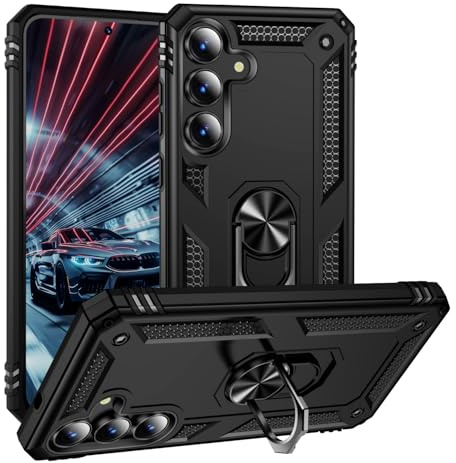 yanzi Compatible with SamSung Galaxy S25 FE Phone Case(2025)+3D Tempered Glass[Military-Shockproof]-[Kickstand] Bumper TPU Silicone Protection Smartphone Cover for Galaxy S25 FE-Black