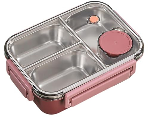 YRTUOP Fiambreras Campus, Lonchera De Acero Inoxidable De 3 Compartimentos Recipiente Para Aperitivos Infantil Caja De Aperitivos Contenedores De Alimentos Para Parque Colegio, 22.5x16.5x7cm