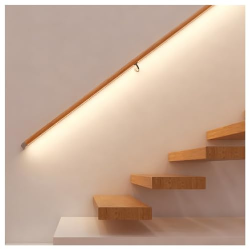 zklaseot LED-beleuchtetes Aluminium-Handlaufgeländer – Wandmontierte, Beleuchtete Handläufe, Handlaufgeländer Für Innentreppen, Sicherheitsgriff(Wood-White Light,100cm/3.3ft)