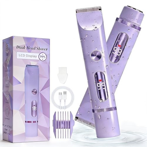 Bamkmbe Afeitadora Eléctrica Mujer 2 en 1, cortapelos corporal para mujer, recortadora de bikini de doble cabeza, Afeitadora sin Cable para uso en Seco y en Mojado, Cuerpo Las Zonas íntimas (Violeta​)