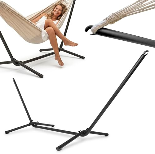 HyperMotion Hängemattenständer STELAZHAM 2 aus Legiertem Stahl, freistehend für Garten, Balkon und Terrasse, Tragkraft 110 kg, Schwarz, 295 × 100 × 96 cm