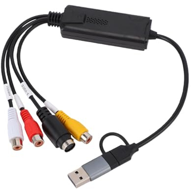 Fabater Scheda di Acquisizione Video, Convertitore da VHS a Digitale 720x576 a 30 Hz, AV S Video Portatile su USB 2.0 Tipo C per Giochi, Streaming, Videocamera, DVD