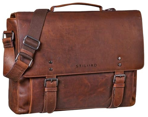 STILORD Alfred Vintage Leder Aktentasche aufsteckbar XL groß Laptoptasche 17 Zoll Lehrertasche Dokumententasche Business Büro Farbe:Mocca - Dunkelbraun