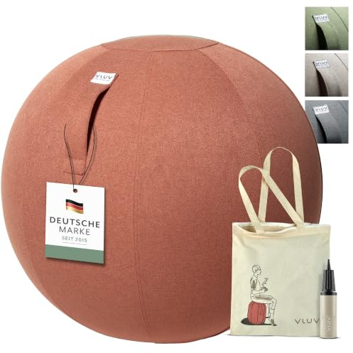 VLUV® BOL SOVA Sitzball Büro ergonomisch - Gymnastikball mit waschbarem Stoffbezug, atmungsaktiv, Tragegriff und Wegrollschutz - für Schwangerschaft und Home Office - Beige - 60cm bis 65cm