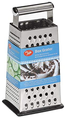 Tala Large Stainless Steel Box Grater with Non Slip Base, Kitchen Essential Tool for Grating, Slicing, Zesting and Shredding All Types of Foods, BPA Free