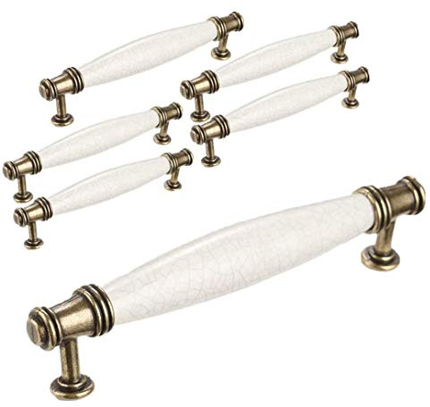 Banggo 6 Stück gewölbte Türgriffe, Vintage-T-Stange, Bogenform, für Küchentür, Schrank, Schublade, Schlafzimmer, Möbel, Keramik und Zinklegierung (CC: 128 mm. Gesamtlänge: 150 mm).