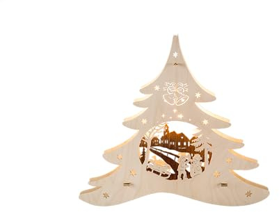 WEIGLA - Fensterbild original Erzgebirge Tannenbaum Winterspaß I Weihnachtsdeko Fenster I 1 Lampe I 7 W, E14 I Fensterbild Weihnachten I Weihnachtsbeleuchtung Holz I Fensterdeko hängend