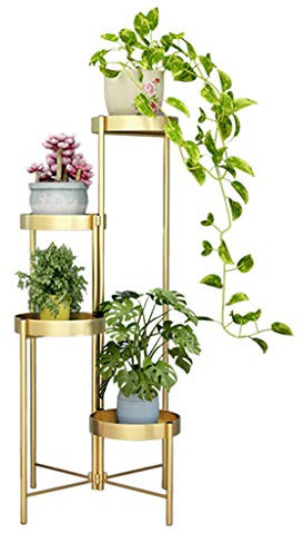 Soporte de Planta de Metal Plegable para Interior al Aire Libre, Soporte de Maceta para jardín de Sala de Estar, Soporte de Planta de Flor Escalera Estantería de Esquina, Oro
