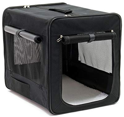 Wiltec Faltbare Transportbox für Hunde, Katzen S (42x36x41 cm), robust, leicht, sicher, Hundebox mit entnehmbarem Kissen, Schwarz