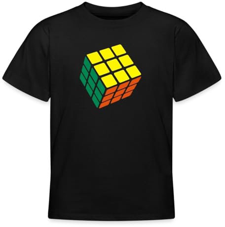 Spreadshirt Rubik's Cube Zauberwürfel Gelöst Teenager T-Shirt, 134/146 (9-11 Jahre), Schwarz