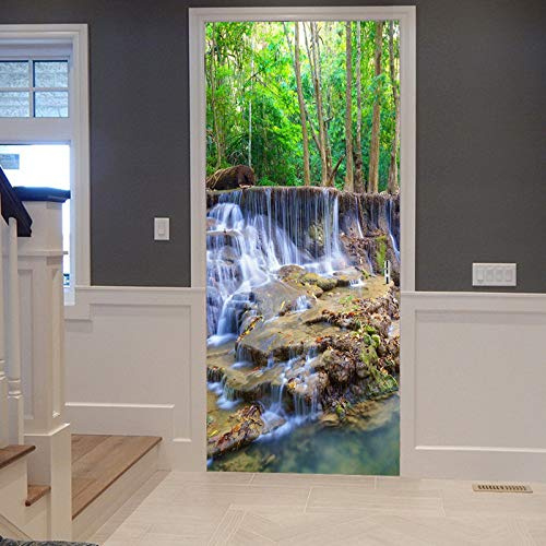 A.Monamour Türtapete Selbstklebend Türfolie Türposter 3D Wald Bäume Berg Wasserfall In Kanchanaburi Thailand Natur Vinyl Folie Türdeko Tapete Wandbild Türaufkleber Türtattoo 90 x 200 cm