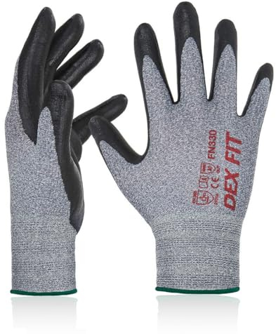 DEX FIT FN330 Arbeitshandschuhe Nitril, 3D Komfort-Passform, Touchscreen Handschuhe für Arbeit, Garten, Lager, Werkstatt und Montage, Damen & Herren Grau, M, 1 Paar