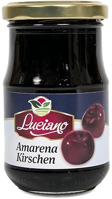 Luciano Amarena Kirschen 120g, entkernte Sauerkirschen im Glas, Maraschino Kirschen, Perfekt für Cocktails und Desserts