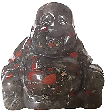 Lovionus89 Buddha Figur Edelstein Handgeschnitzt 4cm - Lachender Buddha Naturstein Deko für Meditation Yoga Büro - Glücksbringer Feng Shui Geschenk, Afrika Blutstein
