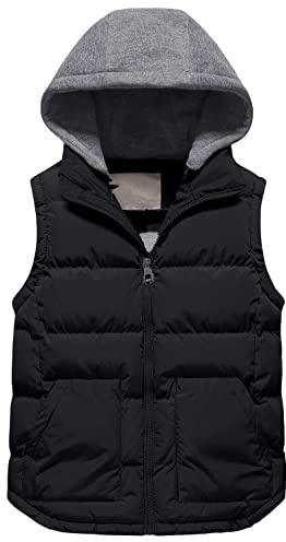 Pursky Boy's Winter Snow Puffer Vest Quilted Padded Sleeveless Jacket Ultra Warm Classic Waistcoat Black 14-16