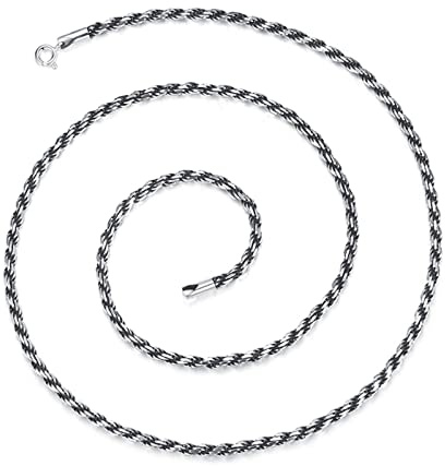Daesar Kette 46-81CM ohne Anhänger Silber 925, 3.2MM Kordelkette mit Collierverschluss Herren Halskette Biker Silber Freundschaftskette für Männer Jugend