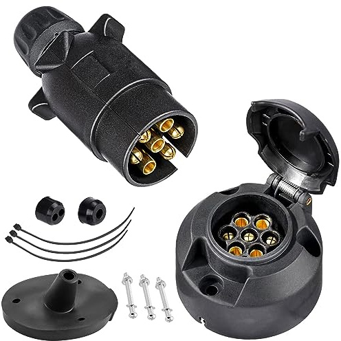 SPARKMOTO 7 Pin Trailer Plug and Socket, 12V 7 Pin Trailer Connector with Mounting Accessories for Boat, RV, Cars, Caravan Adapter