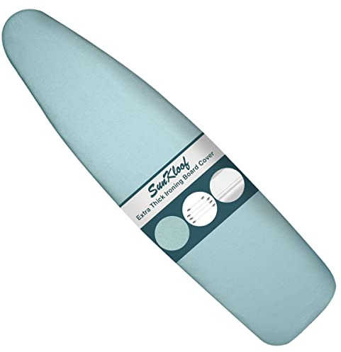 Sunkloof Ironing Board Cover and Pad, Resist Scorching and Staining, 15x54 Reflective Silicone Ironing Board Cover with Thick Padding Extra Thick with Elastic Edges 4 Fasteners