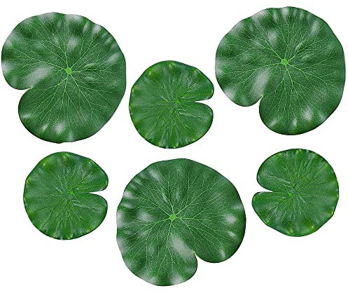 IRYNA 6Pcs Artificial Lily Pads Leaves Floating Foam Lotus Leaves Realistic Floating Lotus Leave for Home Garden Ponds Pool Landscape Decoration (10cm & 17cm)