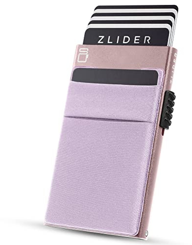 ZLIDER Kartenetui Herren mit Münzfach | Credit Card Holder Slim Wallet | Kartenhalter mit RFID Wallet | Mini Kreditkartenetui Modern aus Aluminium | Smart Portmonee Herren Damen Geldbörse roségold