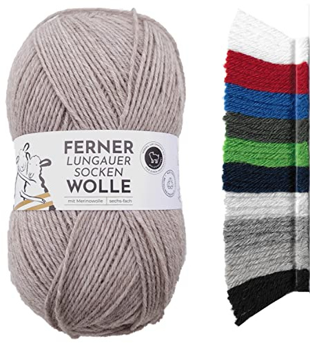 Ferner Wolle Lungauer Sockenwolle 6-fädig uni beige | mit Merinowolle mulesingfrei | Sockengarn 6-fach einfarbig | dicke Strumpfwolle zum Stricken oder Häkeln | 150g 425m (LU6-24 beige meliert)
