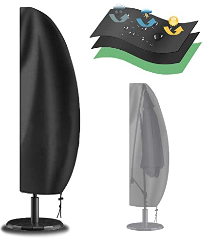 Funshot Parasol Cover Waterproof, Large Cantilever Parasol Covers with Zip for 2 to 4m Garden Outdoor Umbrella , Heavy Duty 420D Oxford Fabric Garden Umbrella Cover Anti-UV, Windproof, 205x57x48/25cm
