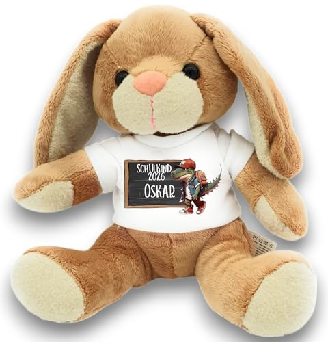 Kilala Zuckertüten-Topping Hase – Personalisiertes Kuscheltier, Glücksbringer Einschulung (Dino)