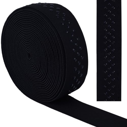 GORGECRAFT Cinta Elástica de Agarre de 25 mm de Ancho Cinta Elástica Antideslizante de Puntos de 5 Yardas Banda de Agarre de Silicona Negra Cinturón Elástico Plano con 3 Filas de Puntos de Goma