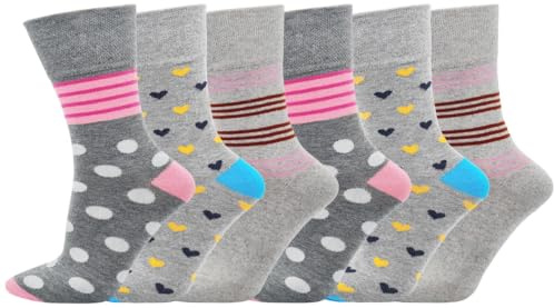 6 Pairs Ladies Non Elastic Socks Diabetic Friendly Soft Cotton Wide Loose Top Grip UK 4-8 (Option 2)