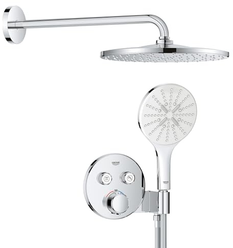 GROHE Precision SmartControl 310, Unterputz Duschsystem (31cm Regendusche mit Thermostat, Kopfbrause 1 Strahlart, Duschkopf mit 3 Strahlarten, Komplettset, 1,50m Duschschlauch), rund, chom, 34877000