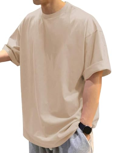Tomwell Oversize T-Shirt pour Homme Manche Courte à col Rond Été Hauts Manches Courtes Basique Couleur Solide Sweatshirt Top Basic Tee Shirt Col Rond Vintage Streetwear A Abricot XXL