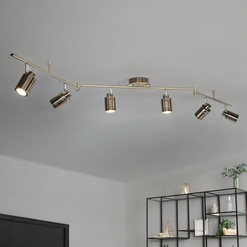Licht-Erlebnisse Badezimmerleuchte Decke IP44 groß 180 cm lang 6-flammig GU10 in Messing antik Metall verstellbar Retro Design Deckenlampe Deckenstrahler Bad