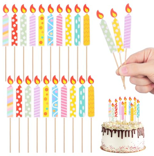 HEMOTON Geburtstags-Papierkerzen 40 Stück Bunte Flammenlose Partykerzen Kuchenkerzen Requisite Für Geburtstagskuchen Hochzeitstorte Cupcake Tortendeko