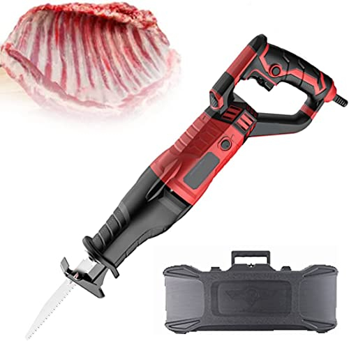 MZBDYYF Haushalts-Multifunktionsschneidemaschine mit Edelstahl-Sägeblatt, Maschine für Fleisch, Schweinefleisch, Fischrippen, 4 Sägeblätter für Knochen, Metall, Holz, Kunststoff, Rot-900 W