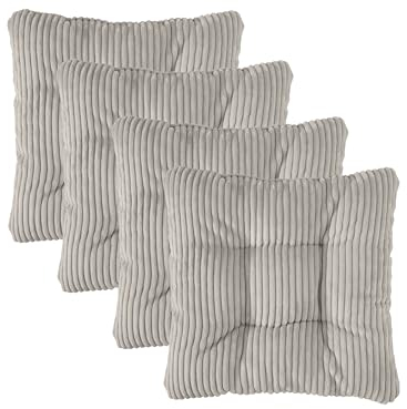 Traumnacht Stuhlkissen Cozy 4er Set mit gemütlichem Cord Bezug, Bequeme Sitzkissen für Gartenstuhl, Küche oder Esszimmer, Indoor u. Outdoor, 38 x 38 x 6 cm, kieselgrau