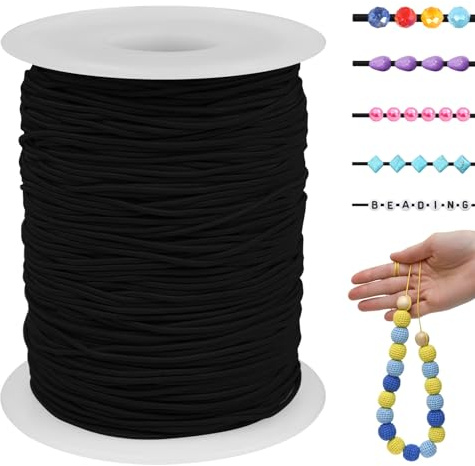 LEREATI Gummiband für Armbänder 0.8mm x 100m Perlenschnur Gummi Armband Elastische Schnur Rund Elastisches Band für Armbänder, Schmuck, Halskette, Perlen, Bastelarbeiten (Schwarz)