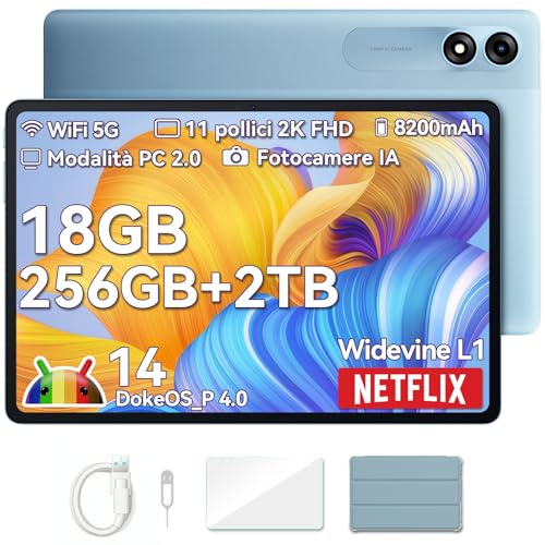 Blackview Tab9WiFi 11 Zoll Tablet Android 14 2K FHD+, 18GB + 256GB(TF 2TB), Octa-Core Gaming Tablet mit Schutzhülle, Gemini AI, 13MP + 8MP, 8200mAh, GMS, Face ID
